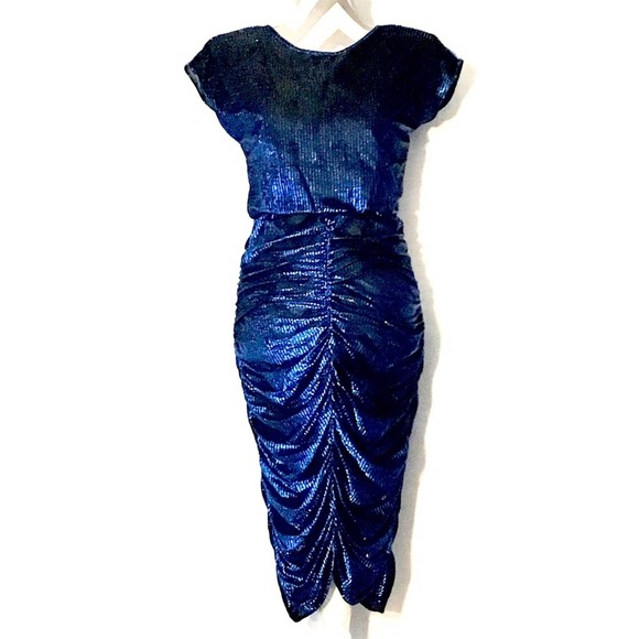 Vintage 70’s Metallic Blue Disco Dress - Picture 1 of 6